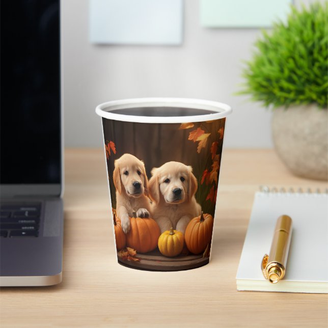 Golden Retriever Welpe Herbst Kürbis Pappbecher (InSitu)