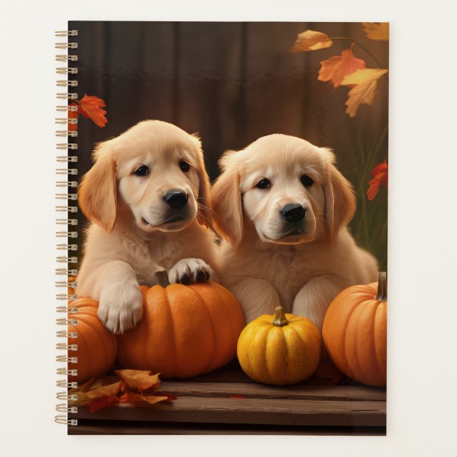 Golden Retriever Welpe Herbst Kürbis Planer (Vorderseite)