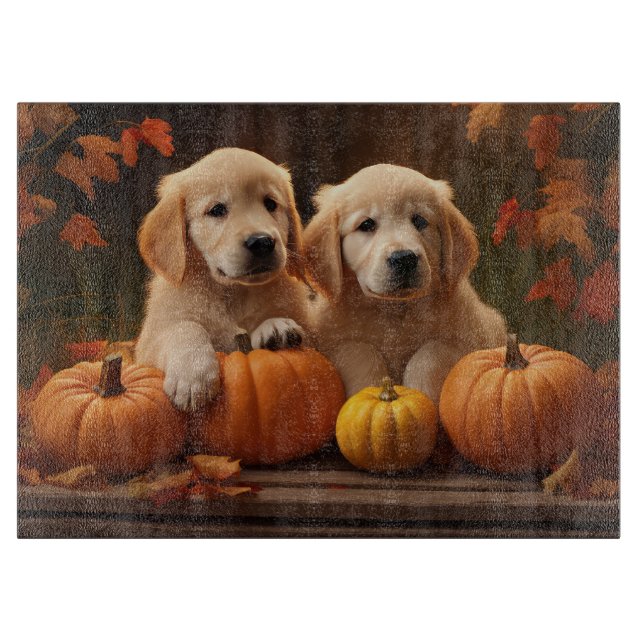 Golden Retriever Welpe Herbst Kürbis Schneidebrett (Vorderseite)
