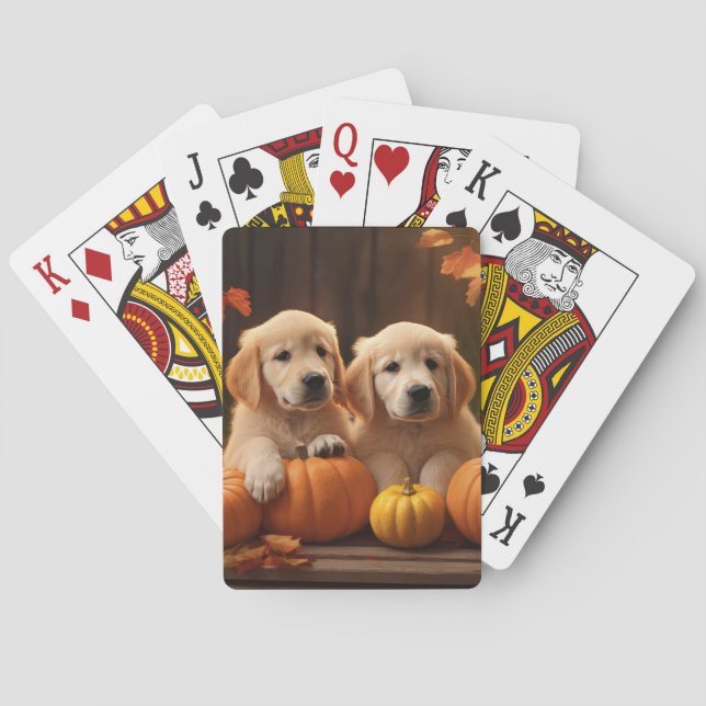 Golden Retriever Welpe Herbst Kürbis Spielkarten (Rückseite)