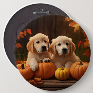 Golden Retriever Welpe Herbstfreude Kürbis  Button