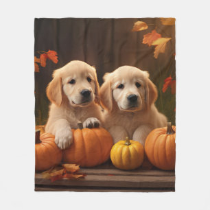 Golden Retriever Welpe Herbstfreude Kürbis Fleecedecke