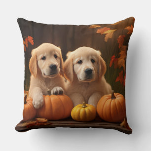 Golden Retriever Welpe Herbstfreude Kürbis Kissen