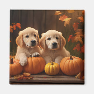 Golden Retriever Welpe Herbstfreude Kürbis  Magnet