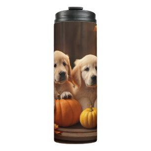Golden Retriever Welpe Herbstfreude Kürbis Thermosbecher