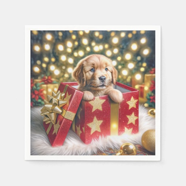 Golden Retriever Welpe in Christmas Box Serviette (Vorderseite)