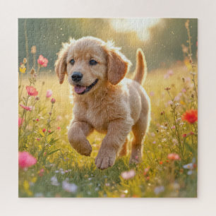Golden Retriever-Welpe läuft auf einer Wiese