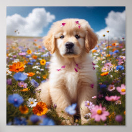 Golden Retriever Welpe mit Blume Poster