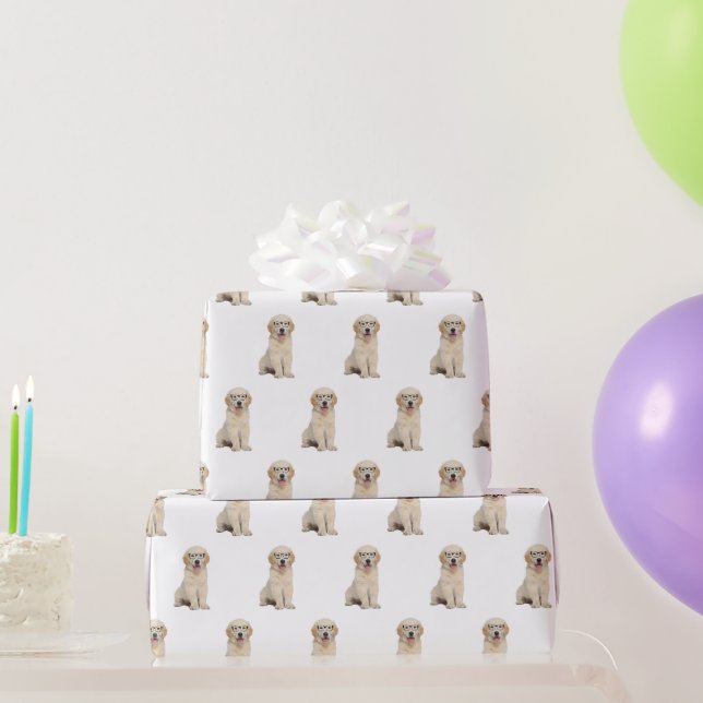 Golden Retriever Welpe mit Brille Geschenkpapier (Partygeschenke)