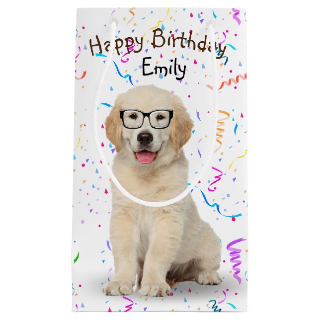 Golden Retriever Welpe mit Brille Kleine Geschenkt Kleine Geschenktüte (Vorderseite)