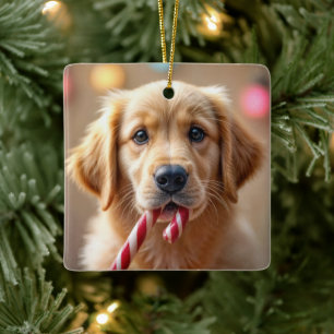 Golden Retriever Welpe mit einem Zuckerstock Keramikornament