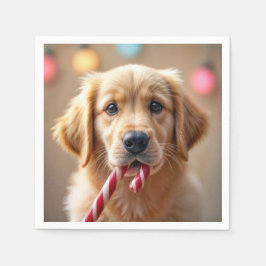 Golden Retriever Welpe mit einem Zuckerstock Serviette