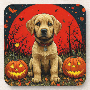 Golden Retriever Welpe mit Halloween-Kürbissen Getränkeuntersetzer