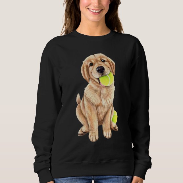 Golden Retriever Welpe mit Tennisball Sweatshirt (Vorderseite)