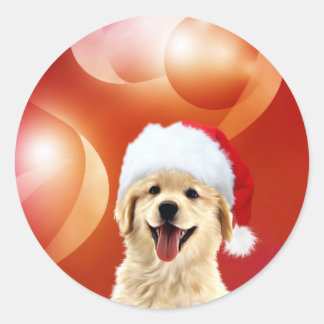 Golden Retriever Welpe Santa Runder Aufkleber