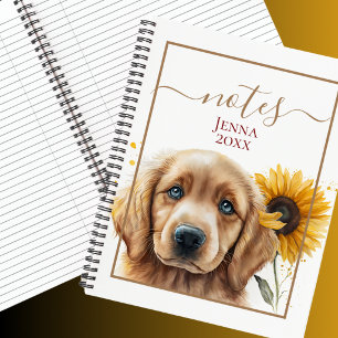 Golden Retriever Welpe Sonnenblume Personalisiert Notizbuch