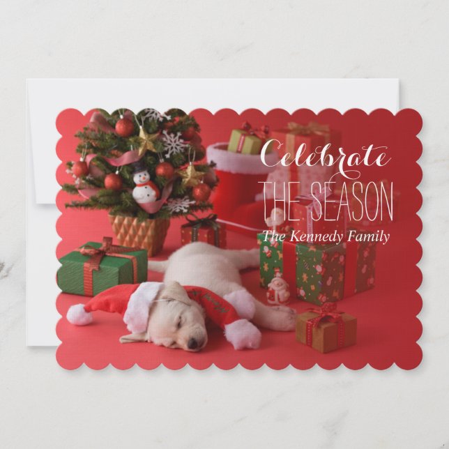 Golden Retriever Welpe und Weihnachten Einladung (Vorderseite)