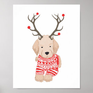 Golden Retriever Welpe Weihnachts-Pullover Geweihe Poster