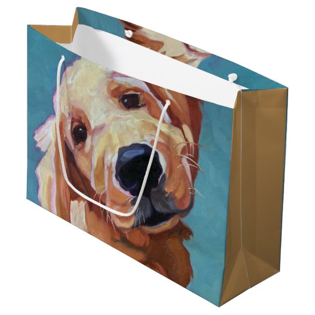Golden retriever-Welpen-Geschenk-Tasche Große Geschenktüte (Vorderseite Schrägansicht)