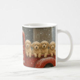 Golden Retriever Welpen im LKW Weihnachtskarte Kaffeetasse