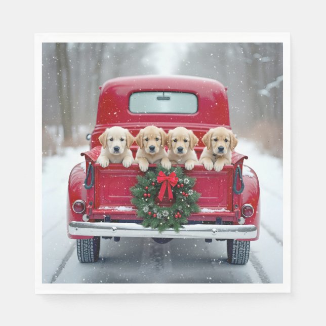 Golden Retriever Welpen im Weihnachtsverkehr Serviette (Vorderseite)