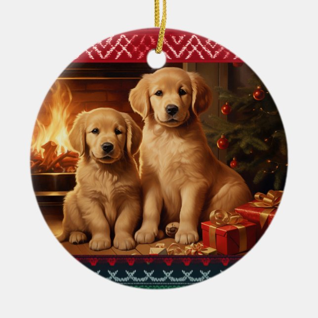 Golden Retriever Welpen Weihnachten Keramik Ornament (Vorne)