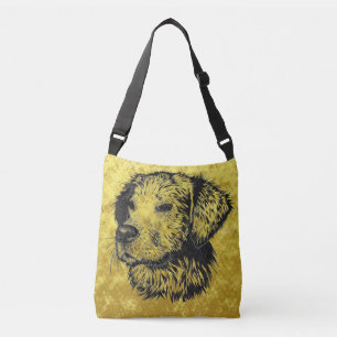 Golden Retriever Welpenportrait in Schwarz und Gol Tragetaschen Mit Langen Trägern