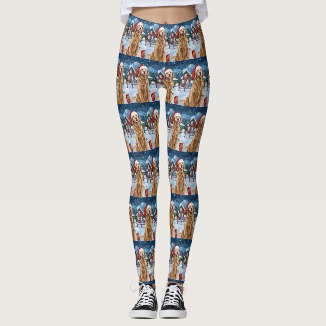 Golden Retriever Winter Wunderland Weihnachtsfreud Leggings (Vorderseite)
