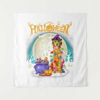 Golden Retriever Witch Costumes Halloween Lights Wandteppich
