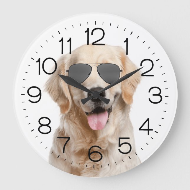 Golden Retriever with Sunglasses Large Clock Große Wanduhr (Vorderseite)