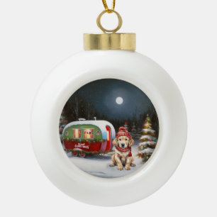 Golden Retriever Wohnwagen Weihnachtsabenteuer Keramik Kugel-Ornament