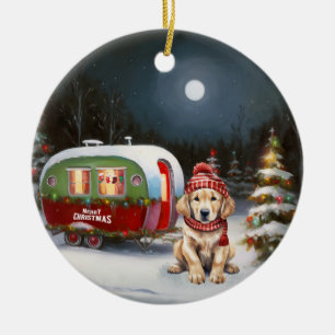 Golden Retriever Wohnwagen Weihnachtsabenteuer Keramik Ornament