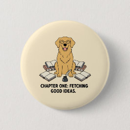 Golden Retriever Writer Cute Books Inkwell Design  Button