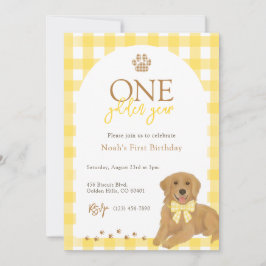 Golden Retriever Yellow Gingham Erster Geburtstag Einladung