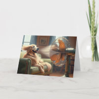 Golden Retriever zum Geburtstag mit Retro-Lüfter