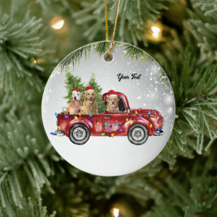 Golden Retrievers Goldie Hund Mutter roter LKW Pin Keramik Ornament