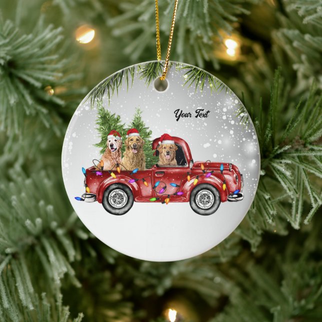 Golden Retrievers Goldie Hund Mutter roter LKW Pin Keramik Ornament (Baum)