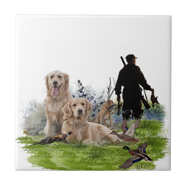 Golden Retrievers - Hervorragende Jagdhunde Fliese (Vorderseite)