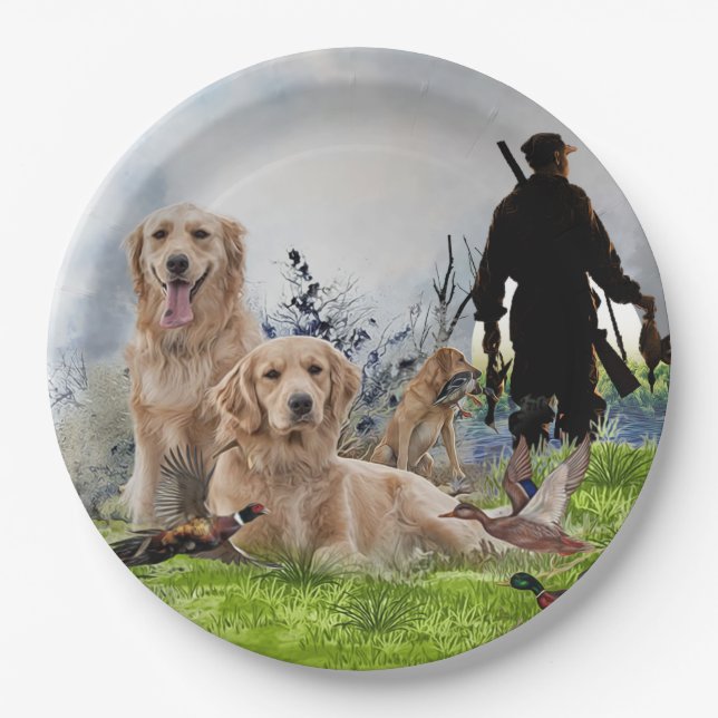 Golden Retrievers - Hervorragende Jagdhunde Pappteller (Vorderseite)