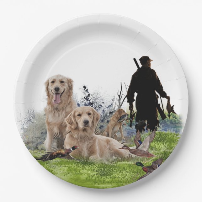 Golden Retrievers - Hervorragende Jagdhunde Pappteller (Vorderseite)