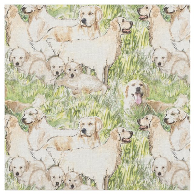 Golden Retrievers im Gras Baumwollgewebe Stoff (Nahaufnahme)
