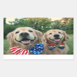Golden Retrievers in Bow Krawatte Unabhängigkeitst Rechteckiger Aufkleber