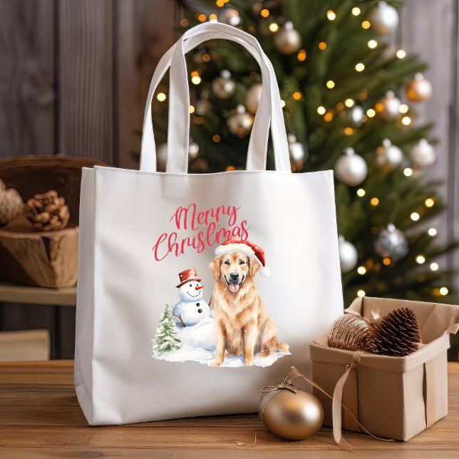 GOLDEN RETRIVER WEIHNACHTSMANNMÜTZE MERRY CHRISTMA TRAGETASCHE (SHOPPER FOR DOG STUFF WITH CHRISTMAS THEME GOLDEN RETRIVER SNOW MAN MERRY CHRISTMAS PINE TREE)