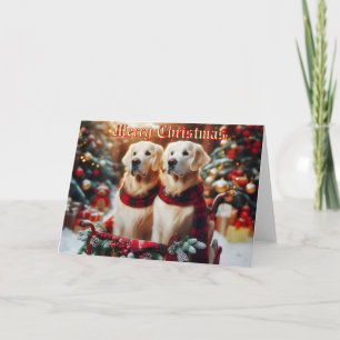 Golden Retrivers in Elegant Sled Carte de Noël