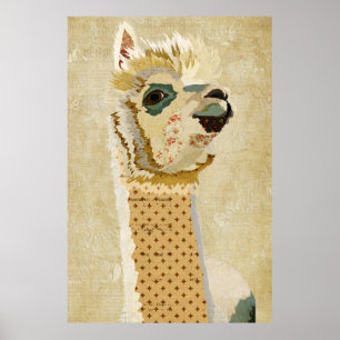 Golden Retro Alpaca Art Poster