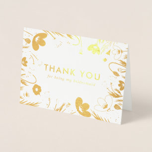 Golden Retro Poppies Bridesmaid Vielen Dank Folienkarte