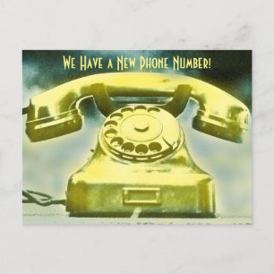 Golden Retro Telefon Neue Telefonnummer Ankündigungspostkarte