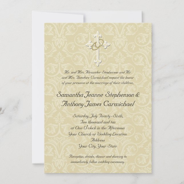 Golden Rings Cross, Christian Wedding Invitations (Devant)