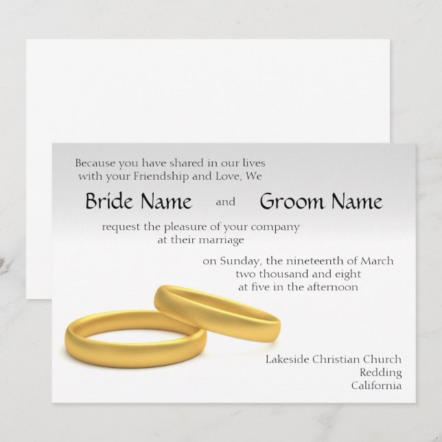Golden Rings Wedding Einladung Tem (Vorne/Hinten)