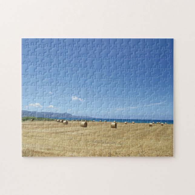 Golden Rolls of Hay and Deep Blue Sea Design (Horizontal)